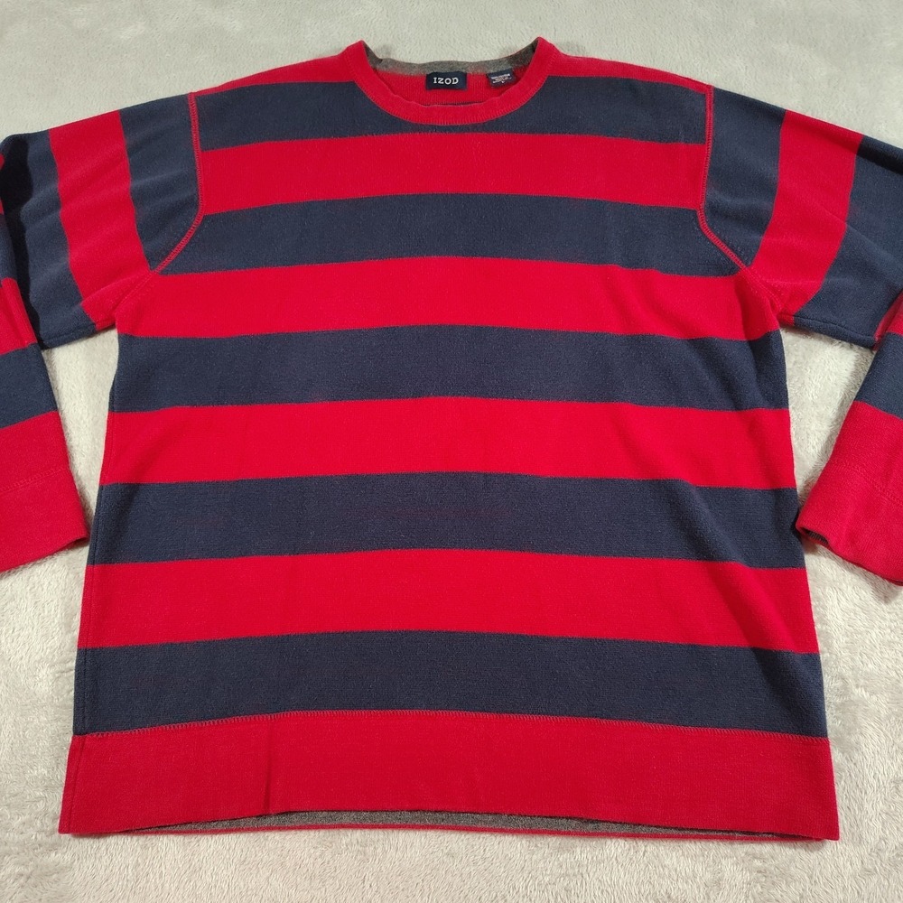 Izod Sweater Men L Red Black Striped Rugby Blokecore Ladcore Sporty Preppy